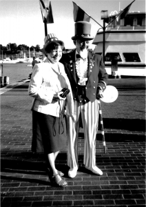 Naturalization ceremony. Uncle Sam with a woman participant, Baltimore, July 1986. Source: United States Customs and Immigration Services History Office and Library. Naturalization ceremony. Uncle Sam with a woman participant, Baltimore, July 1986. Source: United States Customs and Immigration Services History Office and Library.